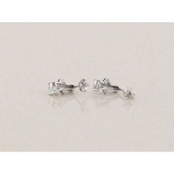 10k White Gold Natural Aquamarine and Diamond Earrings Stud Post 3/8" x 1/4" - Picture 9 of 10
